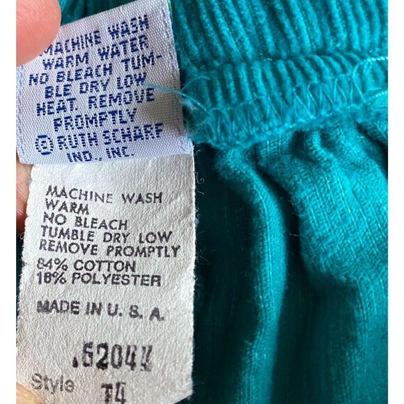 Vintage 80s Ruth Scharf Corduroy Jumpsuit Girls 4T Turquoise Appliques Made USA - Picture 8 of 9